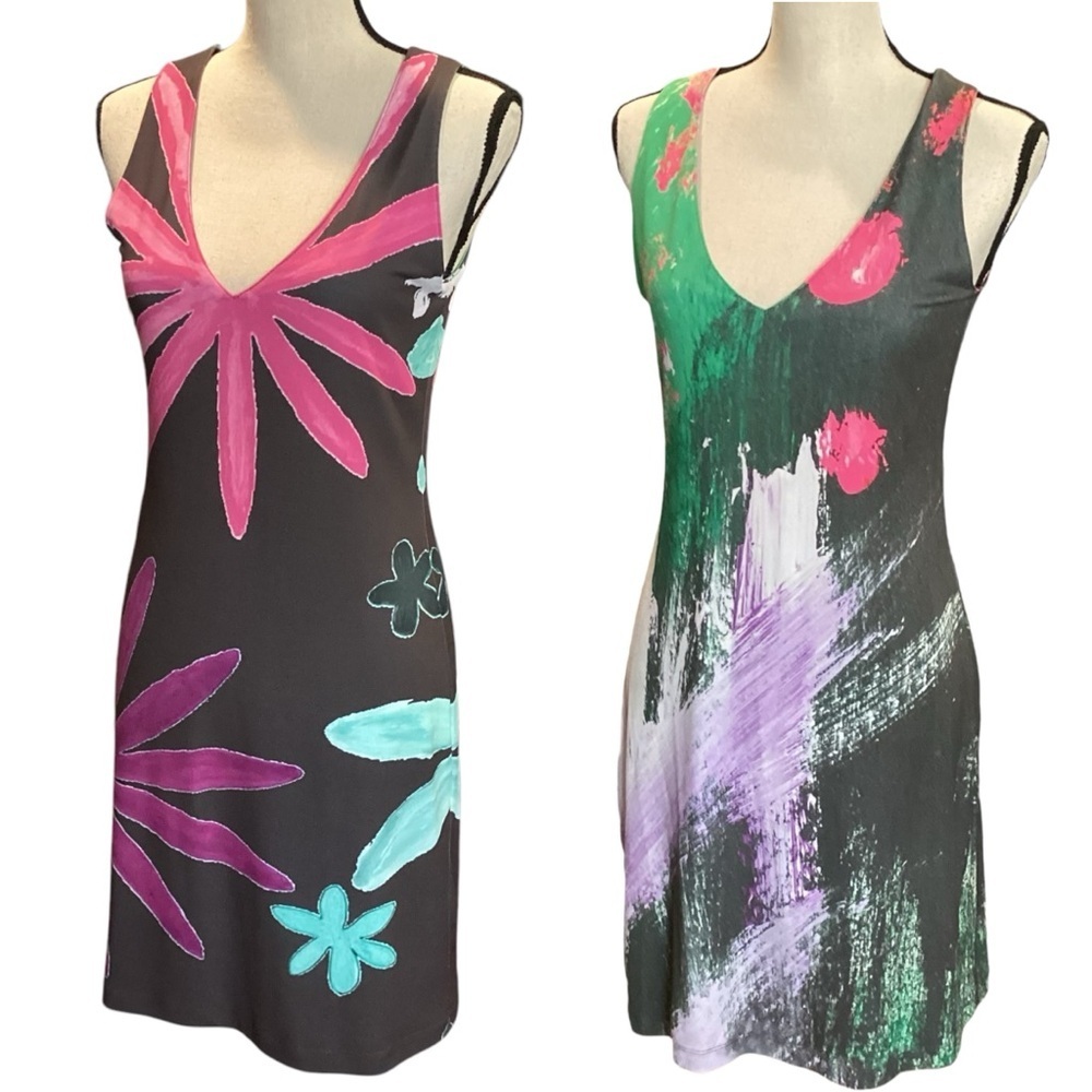 Nally & Millie‎ Reversible Sleeveless Tank Dress Low V Neck Abstract Size Small